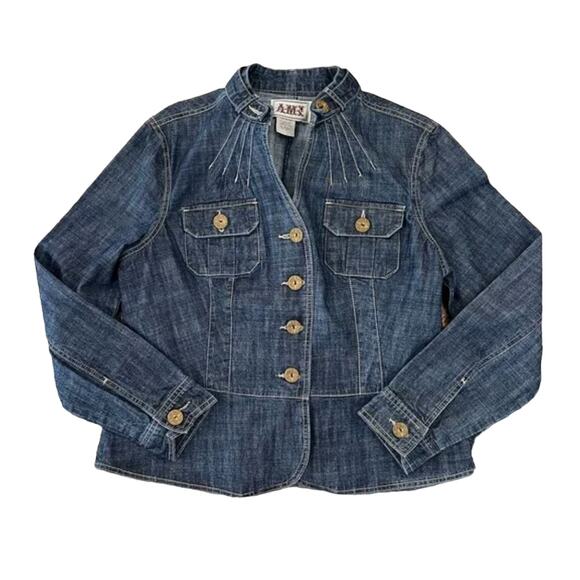 AMI Dark Blue Wash Round Collar Jean Denim Jacket - SIZE MEDIUM (tag cut out) - Picture 1 of 9